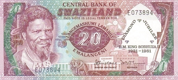 The Swaziland 20 Emalangeni commemorative banknote